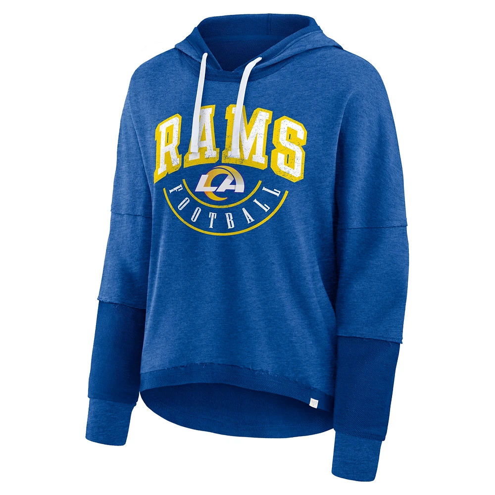 Women's Fanatics Royal Los Angeles Rams Lightewight Modest Crop Lounge Helmet Arch Pullover Hoodie