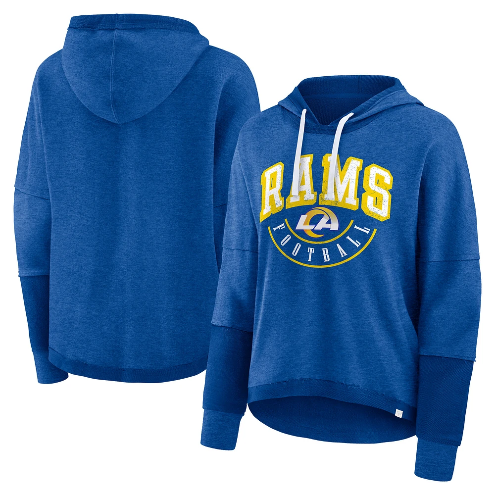 Women's Fanatics Royal Los Angeles Rams Lightewight Modest Crop Lounge Helmet Arch Pullover Hoodie