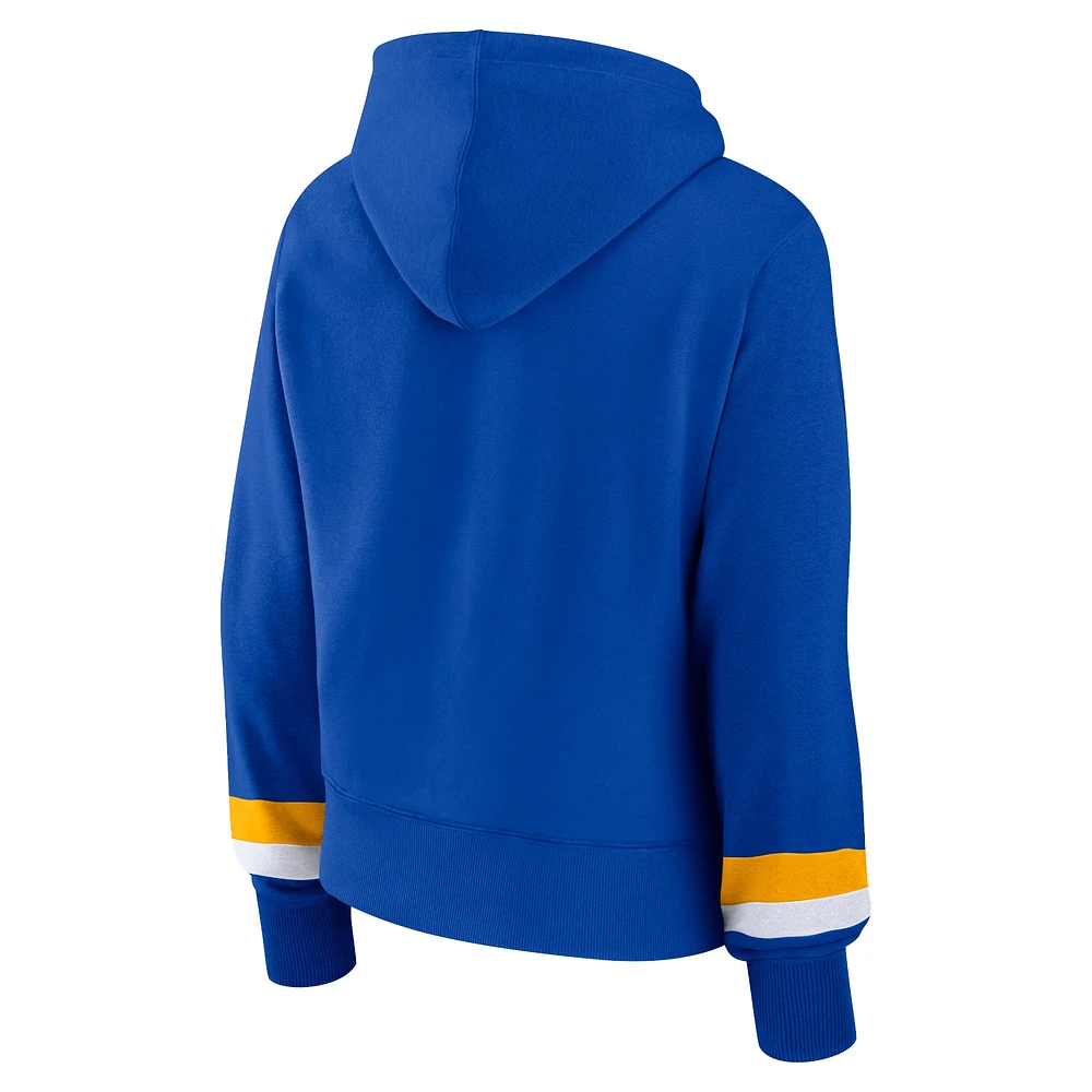 Women's Fanatics  Royal Los Angeles Rams Over Under Pullover Hoodie