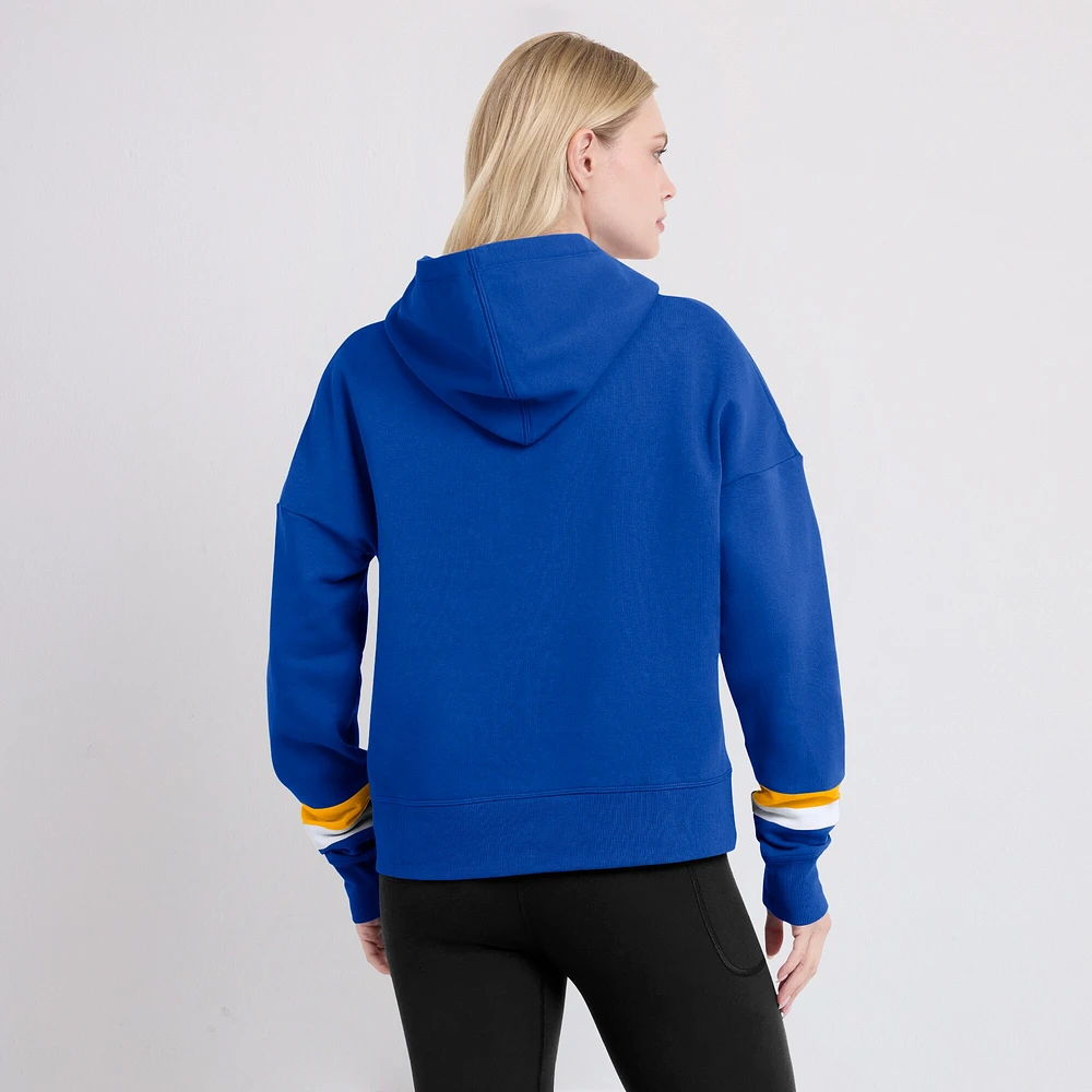 Women's Fanatics  Royal Los Angeles Rams Over Under Pullover Hoodie