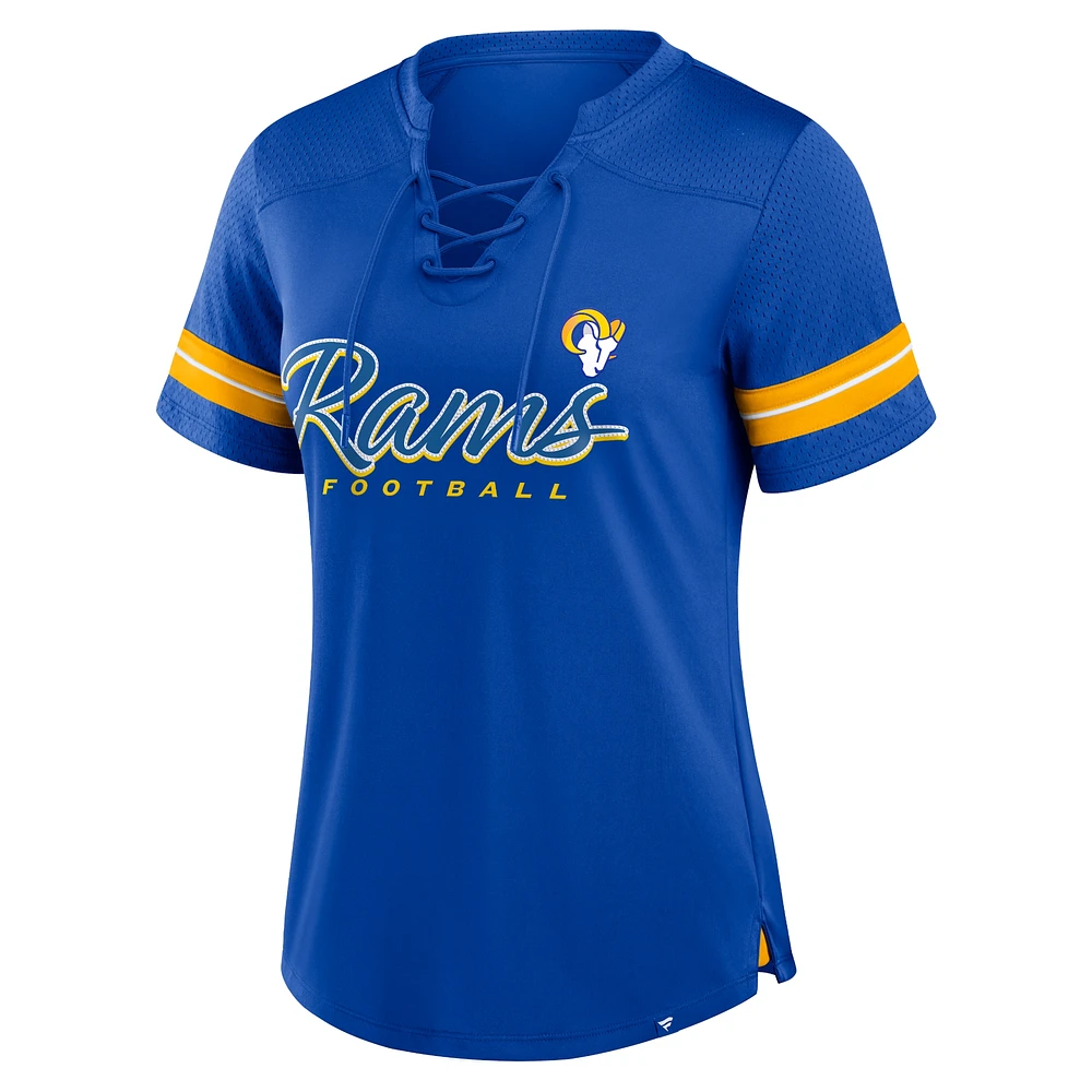 Women's Fanatics Royal Los Angeles Rams Play Script Lace-Up T-Shirt