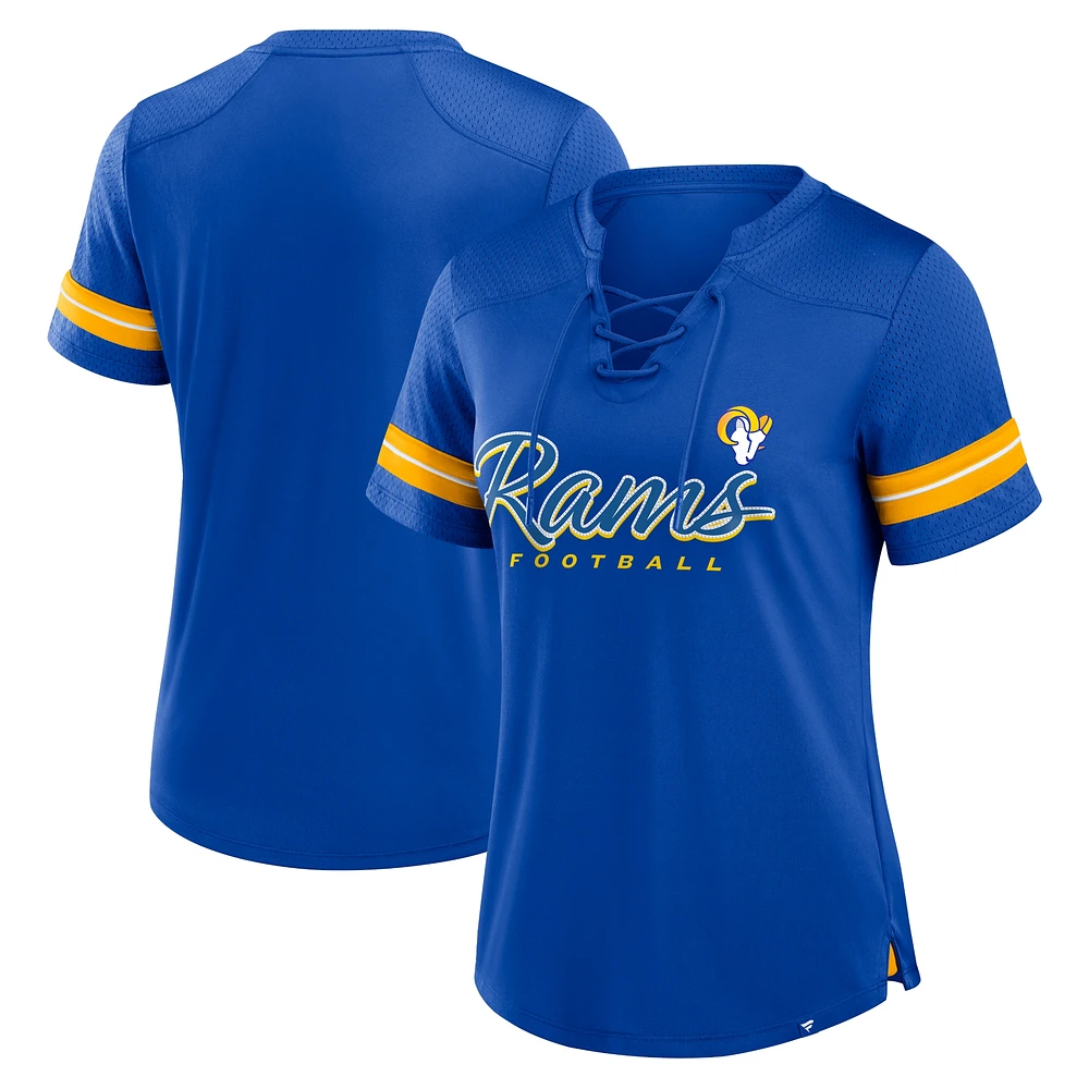 Women's Fanatics Royal Los Angeles Rams Play Script Lace-Up T-Shirt