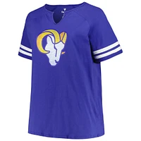 T-shirt Fanatics Royal Los Angeles Rams pour femmes, taille plus, avec col cranté et manches raglan