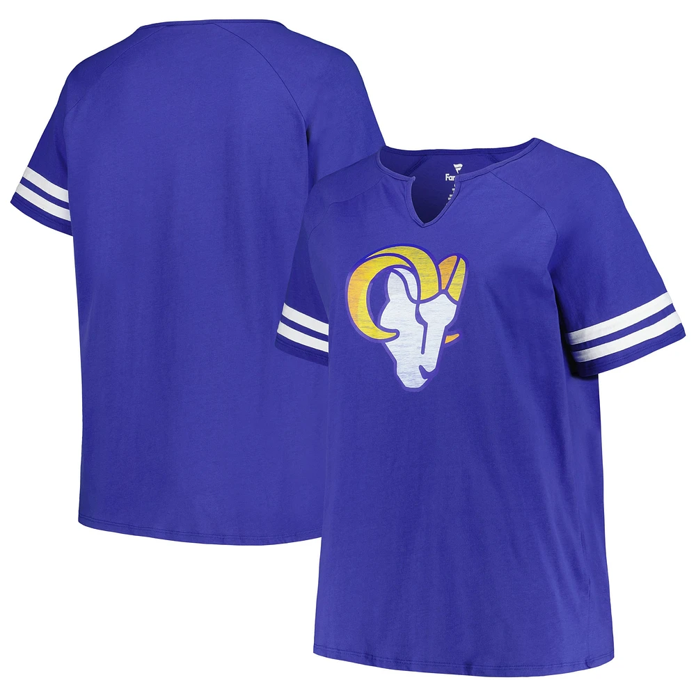 T-shirt Fanatics Royal Los Angeles Rams pour femmes, taille plus, avec col cranté et manches raglan