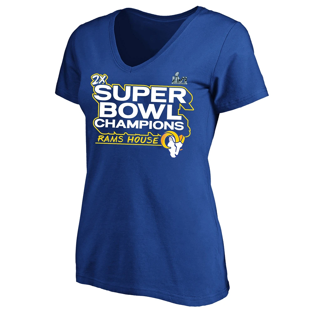 T-shirt grande taille à col en V Fanatics Royal Los Angeles Rams Super Bowl LVI Champions Parade pour femmes