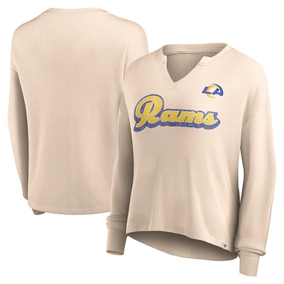 Women's Fanatics Tan Los Angeles Rams Go For It Notch Neck Waffle Knit Lightweight Long Sleeve T-Shirt