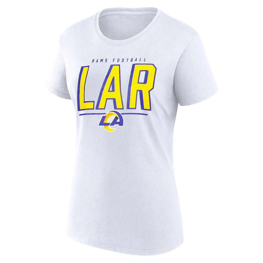 T-shirt blanc fanatique pour femme des pom-pom girls Los Angeles Rams