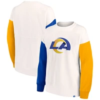 Women's Fanatics White Los Angeles Rams Colorblock Primary Logo Pullover Sweatshirt