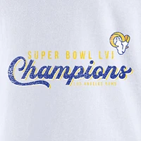 T-shirt blanc à manches longues et col en V Fanatics pour femmes des Rams de Los Angeles Super Bowl LVI Champions