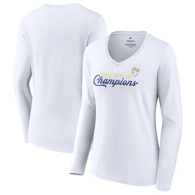 Women's Fanatics White Los Angeles Rams Super Bowl LVI Champions Long Sleeve V-Neck T-Shirt