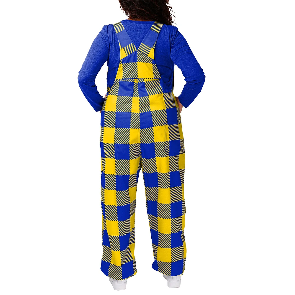 Women's FOCO Royal Los Angeles Rams Big Logo Plaid Overalls