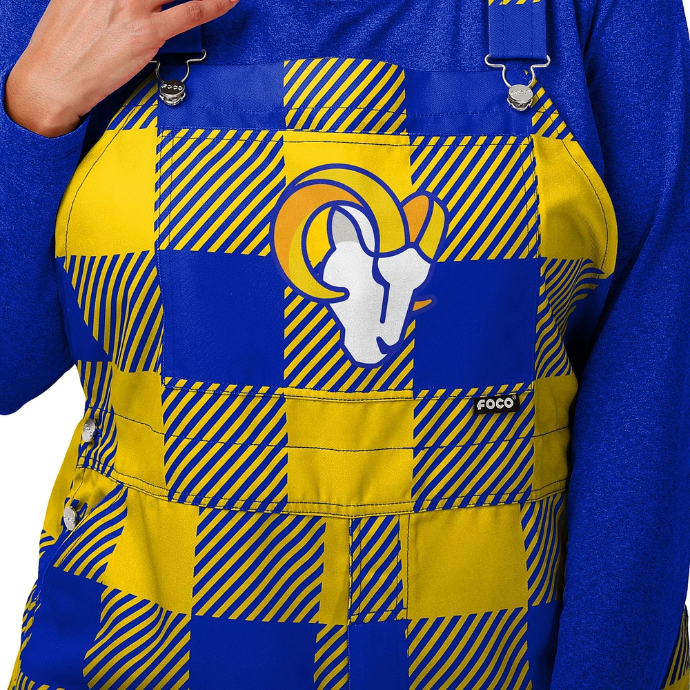 Women's FOCO Royal Los Angeles Rams Big Logo Plaid Overalls