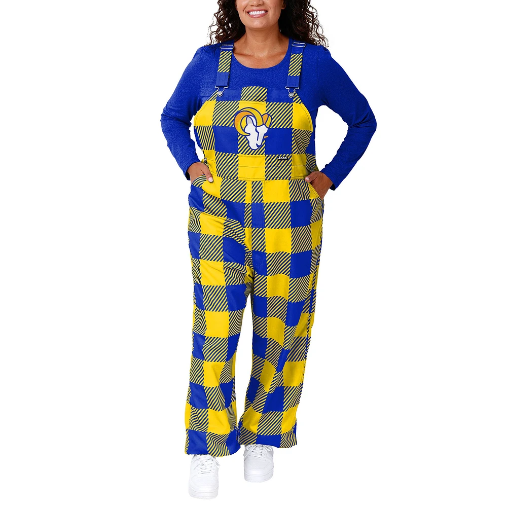 Women's FOCO Royal Los Angeles Rams Big Logo Plaid Overalls