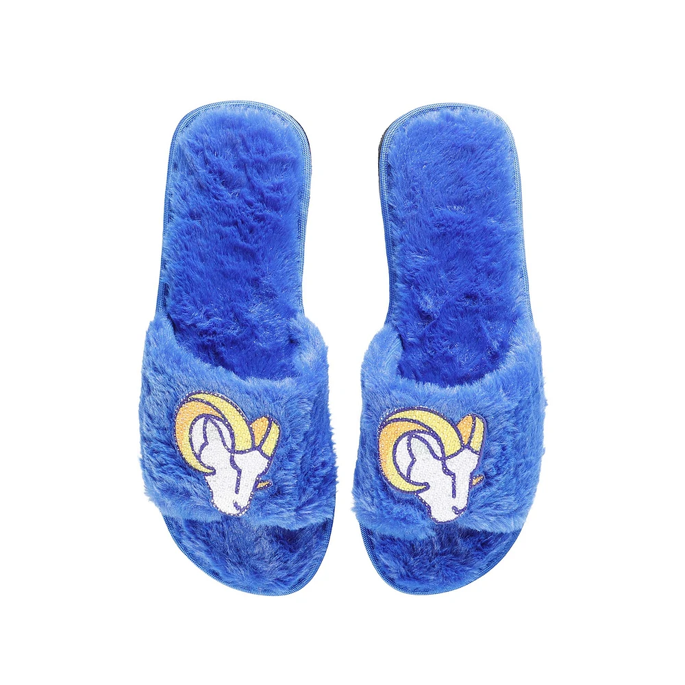 Women's FOCO Royal Los Angeles Rams Rhinestone Fuzzy Slippers