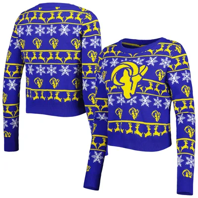 Los Angeles Rams FOCO Women's Ugly Holiday Cropped Sweater - Royal
