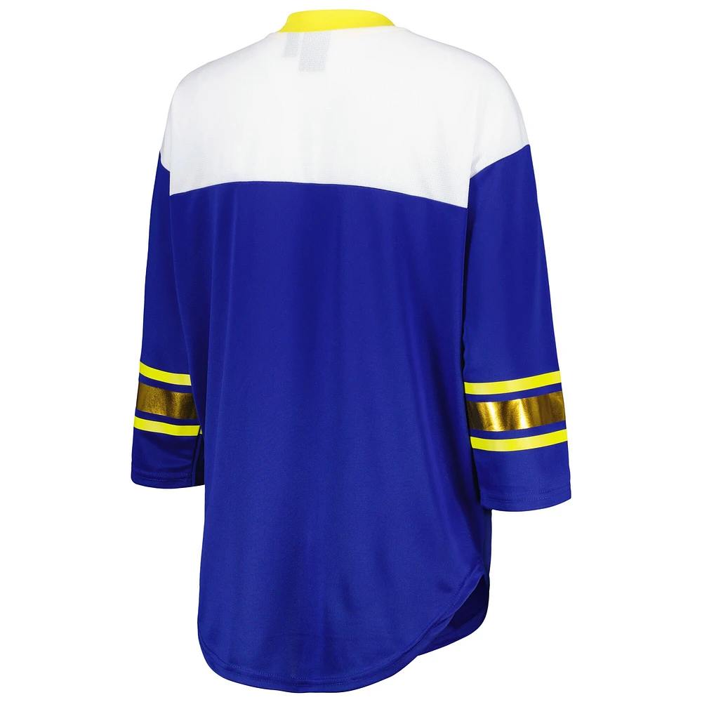 T-shirt à lacets manches 3/4 pour femme G-III 4Her by Carl Banks Royal/White Los Angeles Rams