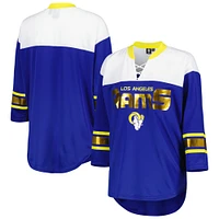 T-shirt à lacets manches 3/4 pour femme G-III 4Her by Carl Banks Royal/White Los Angeles Rams