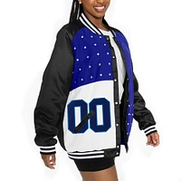 Veste bomber surdimensionnée à boutons-pression et strass Gameday Couture noire/bleue pour femme des Los Angeles Rams