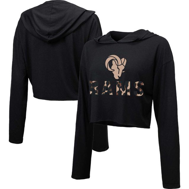 Majestic Threads Sweat à capuche court léopard Los Angeles Rams noir pour femme