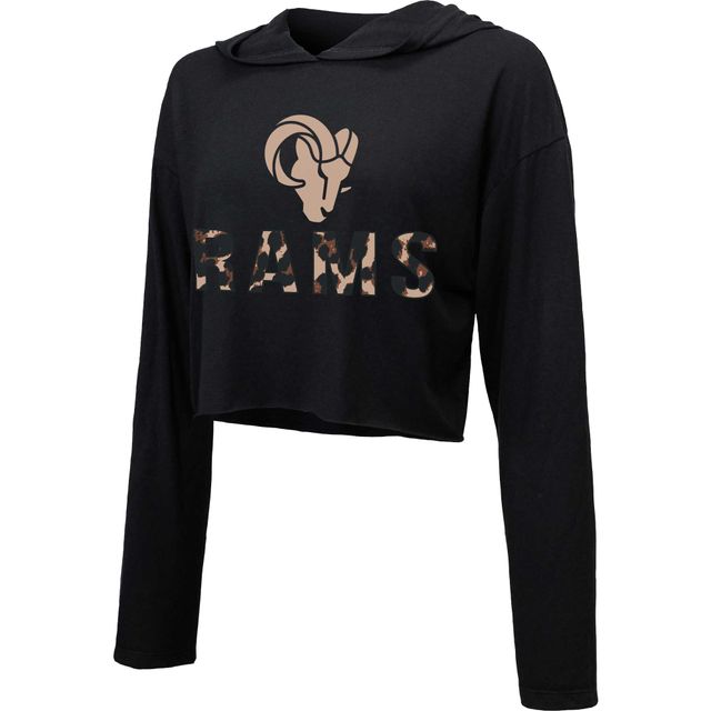 Majestic Threads Sweat à capuche court léopard Los Angeles Rams noir pour femme