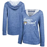 Women's Majestic Threads Heathered Royal Los Angeles Rams Super Bowl LVI Bound Arrival Slub V-Neck Pullover Hoodie