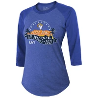 Women's Majestic Threads Heathered Royal Los Angeles Rams Super Bowl LVI Bound Hollywood Tri-Blend 3/4-Sleeve T-Shirt