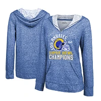 Women's Majestic Threads Heathered Royal Los Angeles Rams Super Bowl LVI Champions Hard Count Slub Pullover Hoodie