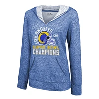 Women's Majestic Threads Heathered Royal Los Angeles Rams Super Bowl LVI Champions Hard Count Slub Pullover Hoodie