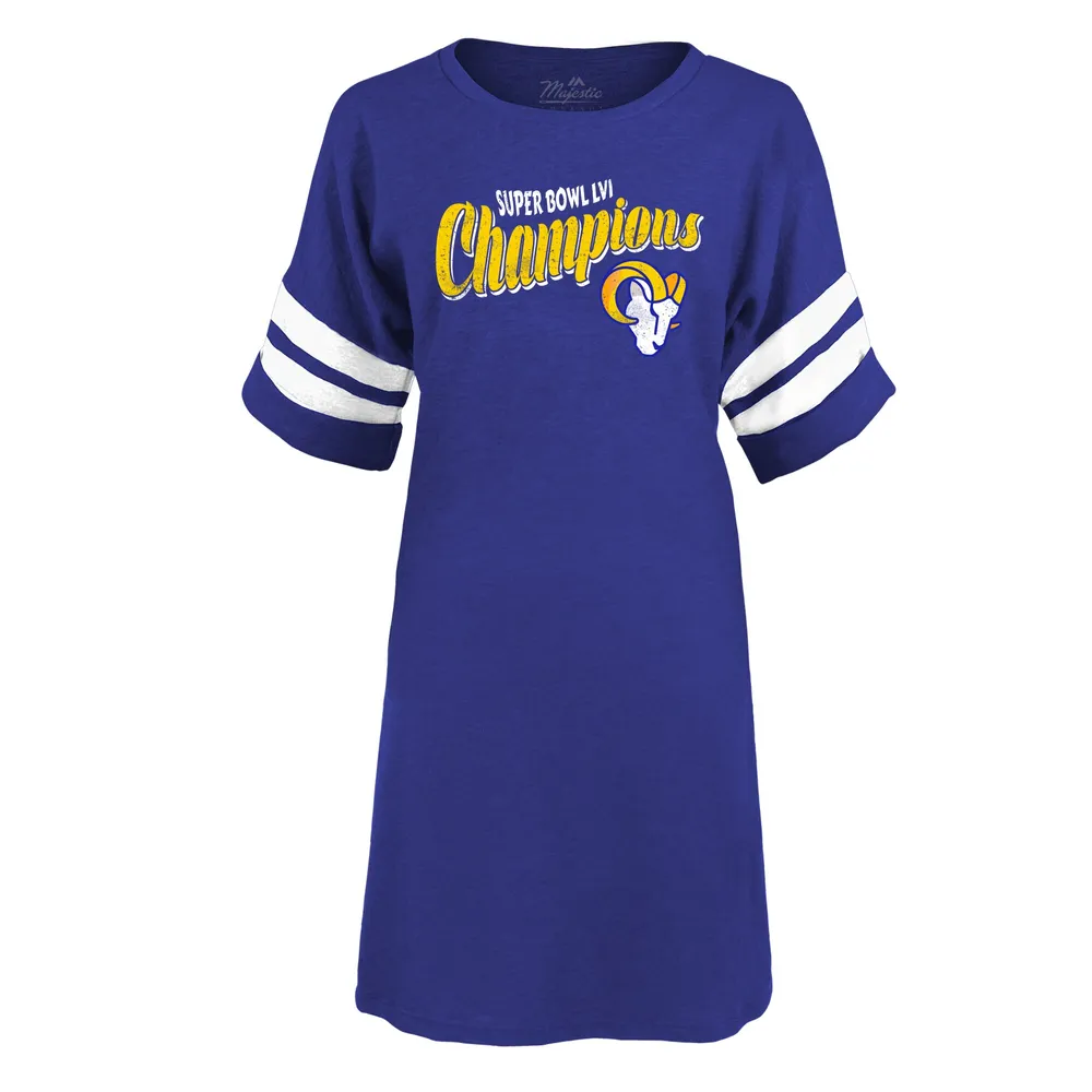 Women's Majestic Threads Heathered Royal Los Angeles Rams Super Bowl LVI Champions My Turf Tri-Blend Varsity Dress