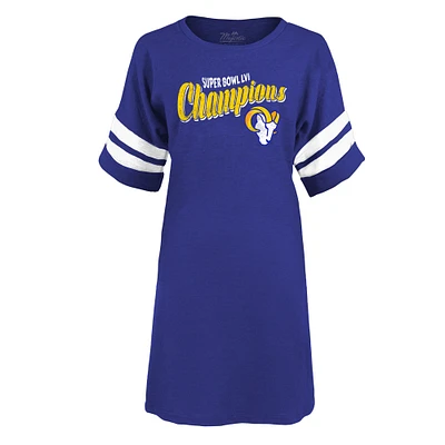 Robe Majestic Threads pour femme Heathered Royal Los Angeles Rams Super Bowl LVI Champions My Turf Tri-Blend Varsity Dress