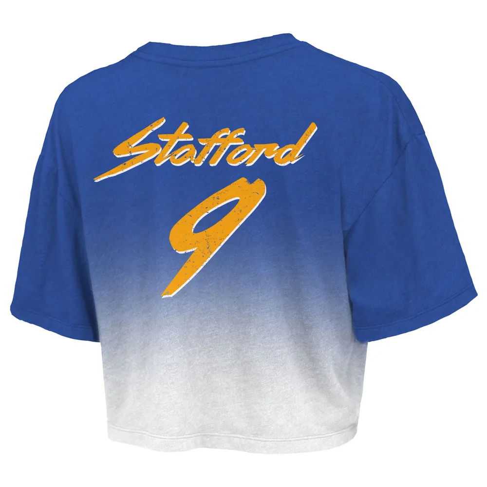 Women's Majestic Threads Matthew Stafford Royal/White Los Angeles Rams Super Bowl LVI Champions Name & Number Dip Dye Crop Top