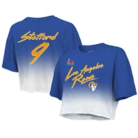 Women's Majestic Threads Matthew Stafford Royal/White Los Angeles Rams Super Bowl LVI Champions Name & Number Dip Dye Crop Top