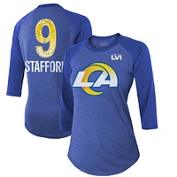 Majestic Threads pour femme Matthew Stafford Royal Los Angeles Rams Super Bowl LVI Nom et numéro T-shirt à manches raglan 3/4