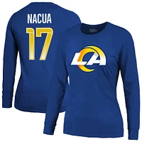 Women's Majestic Threads Puka Nacua Royal Los Angeles Rams Player Name & Number Long Sleeve T-Shirt