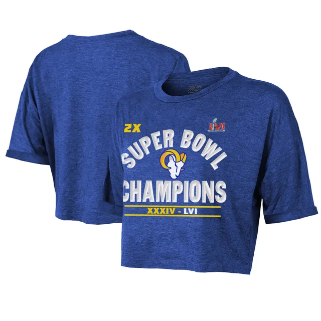 Women's Majestic Threads Heathered Royal Los Angeles Rams 2-Time Super Bowl Champions Sky High Tri-Blend Long Sleeve Scoop Neck T-Shirt Size: Large