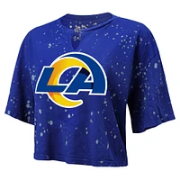 T-shirt court à col cranté Majestic Threads Royal Los Angeles Rams Bleach Splatter pour femmes