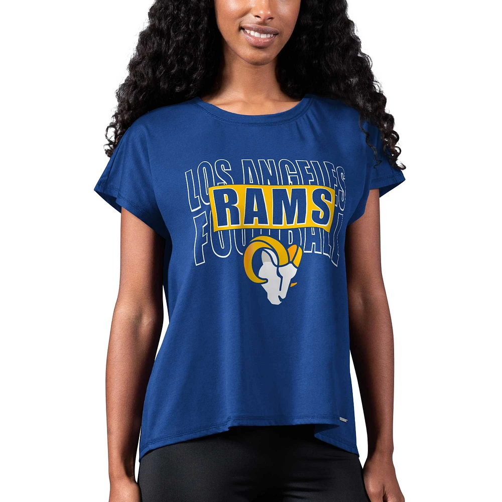 T-shirt MSX by Michael Strahan Royal Los Angeles Rams Abigail avec fente au dos pour femme