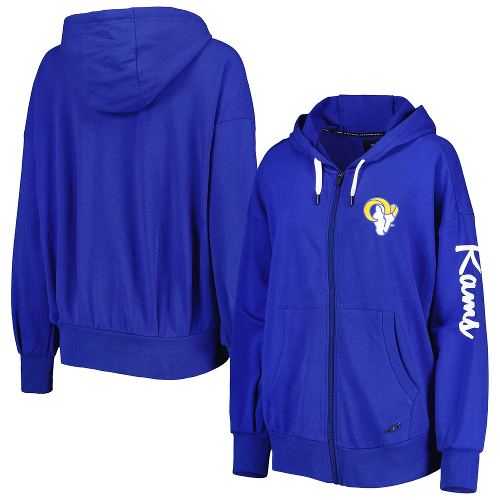 Sweat à capuche léger entièrement zippé MSX by Michael Strahan Royal Los Angeles Rams Emerson pour femme