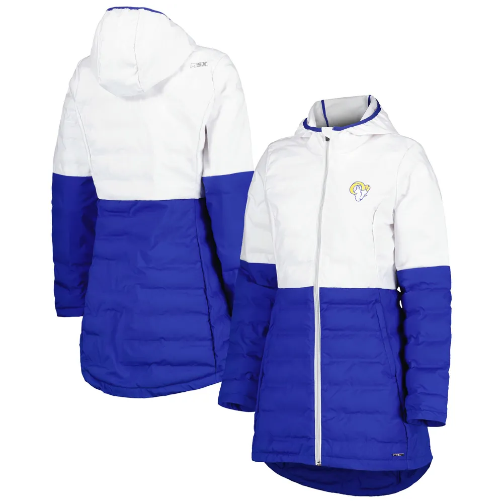 MSX by Michael Strahan pour femme Blanc/Royal Los Angeles Rams Willow Veste à capuche matelassée entièrement zippée