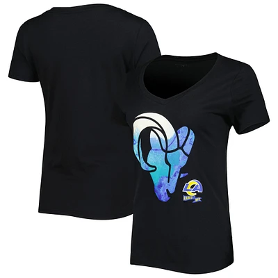 Women's New Era Black Los Angeles Rams Ink Dye Sideline V-Neck T-Shirt