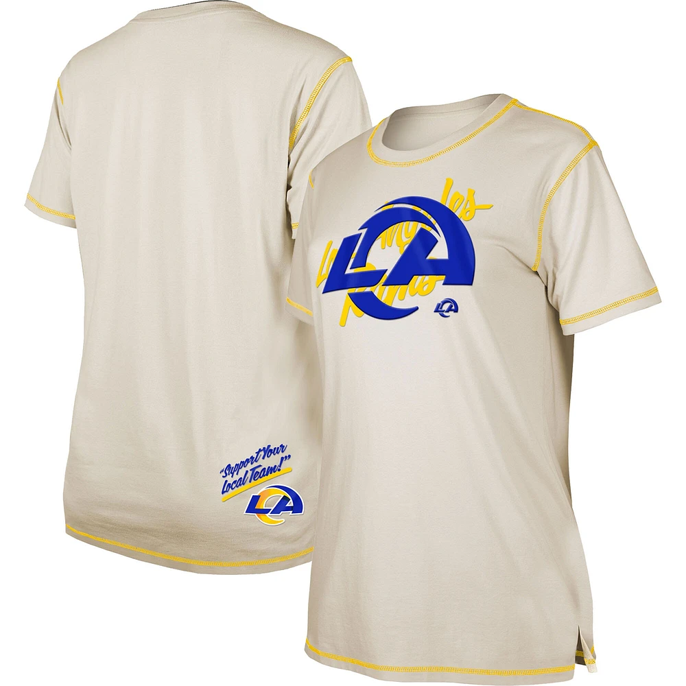 T-shirt fendu New Era crème Los Angeles Rams pour femme