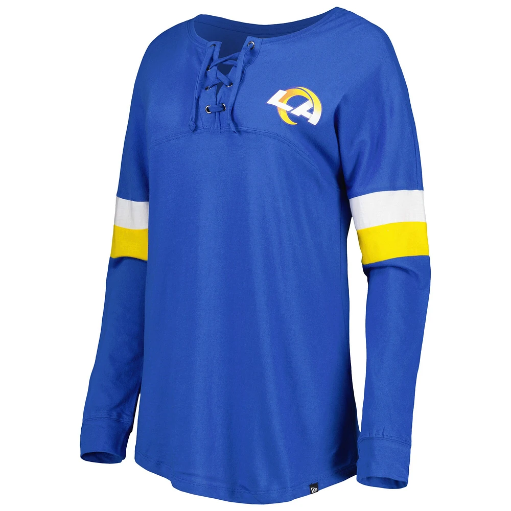 T-shirt à manches longues léger lacets Los Angeles Rams Athletic Varsity New Era Royal pour femme