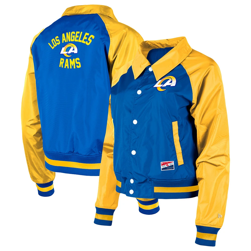 Veste à boutons-pression intégrale Los Angeles Rams Coaches Royal New Era pour femme