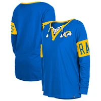 Women's New Era Royal Los Angeles Rams Lace-Up Notch Neck Long Sleeve T-Shirt