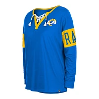 Women's New Era Royal Los Angeles Rams Lace-Up Notch Neck Long Sleeve T-Shirt