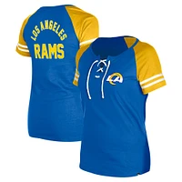 Women's New Era Royal Los Angeles Rams  Lace-Up Raglan T-Shirt