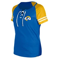 T-shirt raglan à lacets New Era Royal Los Angeles Rams pour femme