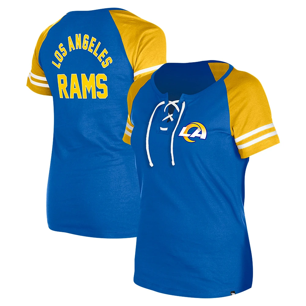 T-shirt raglan à lacets New Era Royal Los Angeles Rams pour femme