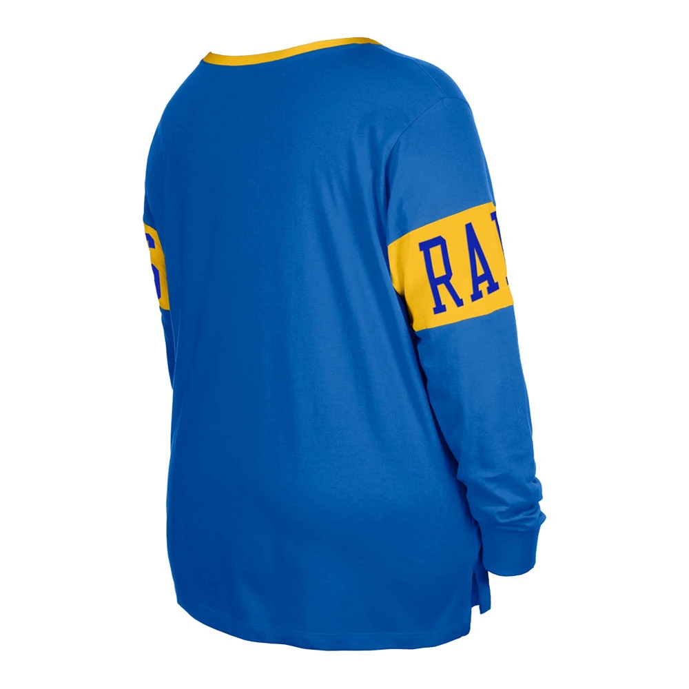 T-shirt à manches longues col cranté et lacets New Era Royal Los Angeles Rams pour femme