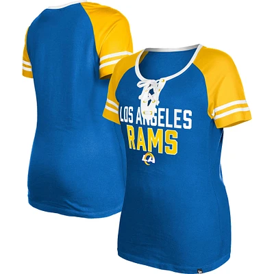 T-shirt à lacets raglan Los Angeles Rams New Era Royal pour femme